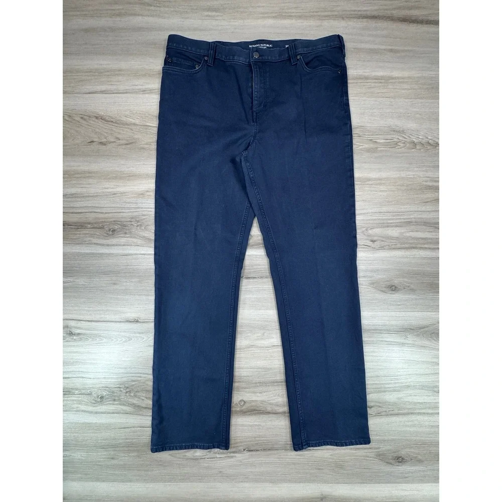 Lot of 2 Banana Republic Traveler Slim Fit Pants‎ Mens 38x34 Navy Khaki Chinos